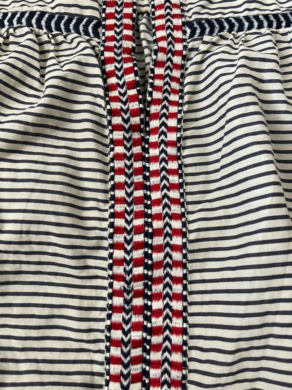 J. Crew Striped Embroidered Peasant Blouse - Navy & Ivory with Red Trim - Picture 3 of 8